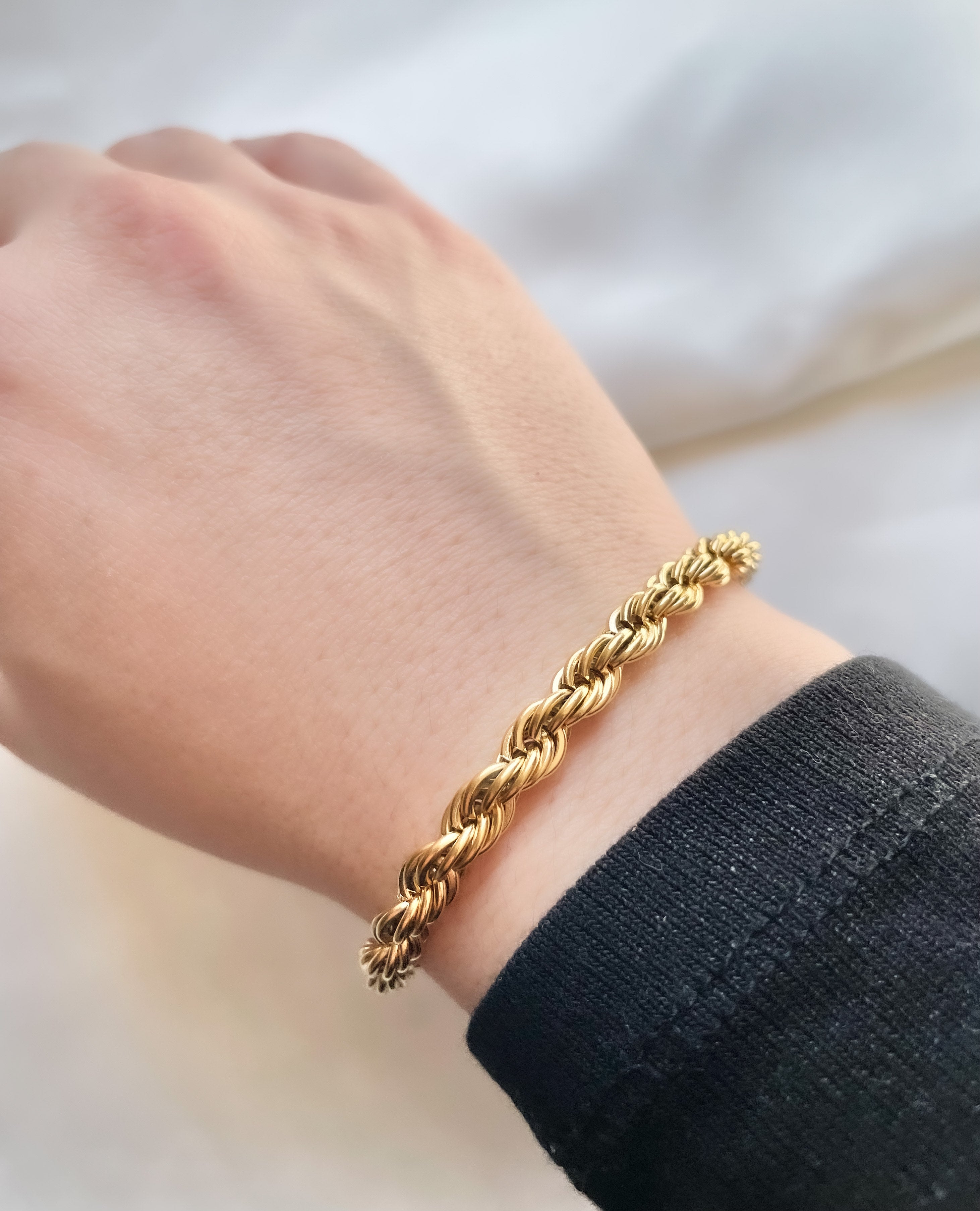 Two Tone Gold Rope Chain Bracelet